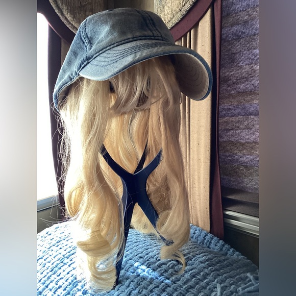 Denim Ball Cap | With Faux Blond Hair - Picture 2 of 15